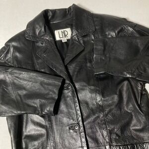 LNR La Nouvelle Renaissance Black Genuine Leather Coat Jacket Womens Size Medium